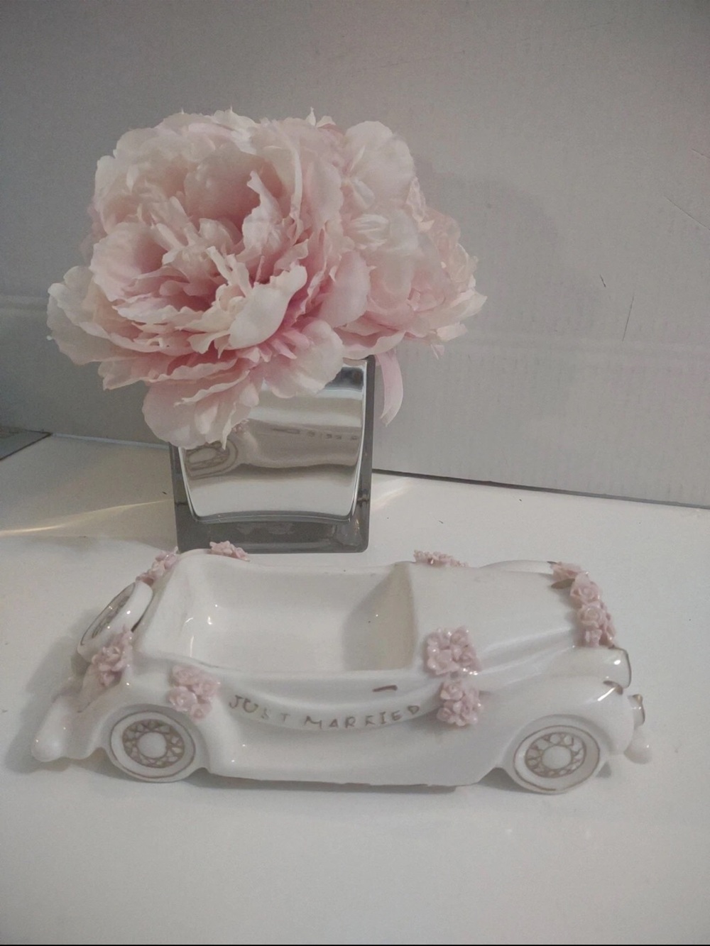 Princess House Vintage Porcelain Car Just Married 8"X4" Figurine/Cake Topper